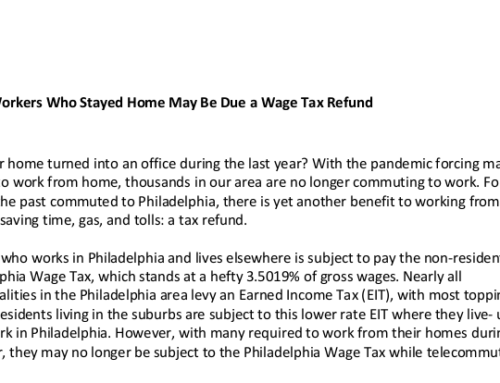 Philly Workers Who Stayed Home May Be Due a Wage Tax Refund